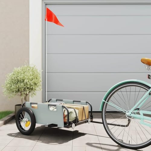 ZEYUAN Fahrradanhänger Grau Oxford-Gewebe und Eisen, Fahrrad Anhänger, Lastenanhänger, Handwagen, Fahrrad-lastenanhänger, Lastenfahrrad