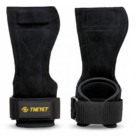Theyet Crossfit Grips | Fitness Handschuhe Herren und Damen | Lifting Straps mit Handgelenkstütze | Trainingshandschuhe Grips aus Leder ohne Löcher für Gym Calisthenics Powerlifting und Krafttraining
