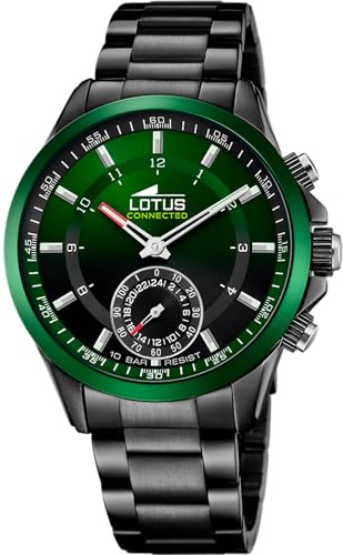 Lotus Reloj Inteligente Hombre Híbrido Connected de Acero Inoxidable 316l - Analógico - Resistente al Agua 10 ATM 18965 - Control Música, Cuenta Pasos, Notifica y Rechaza Llamadas