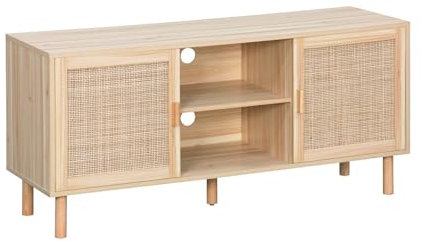 sweeek - Meuble TV cannage et Effet Bois. 2 Portes et 1 étagère. 120cm