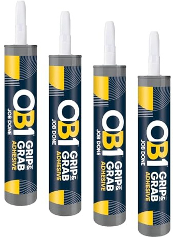 OB1 Grip & Grab White | Multi Surface Adhesive | Strong Initial Grab| No Nails Required | Weather Resistant | Frost & Heat Resistant | Interior & Exterior | Solvent Free | 290ml (Pack of 4)