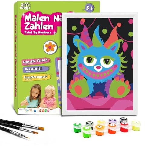 Zimrobin Peinture Numero Enfant -13×18cm Peinture par numéros enfants à partir de 5 6 7 ans fille et garçon,Cadeau créatif avec cadre 3 pinceaux et peinture acrylique (Mignon petit lutin)