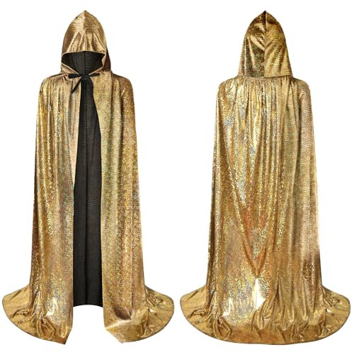 AYBUY Gold Umhang, Vampir Umhang mit Kapuze Lange Cape, Vampir Kostüm, Umhang Mittelalter für Halloween Weihnachten Karneval Kostüm, 150cm