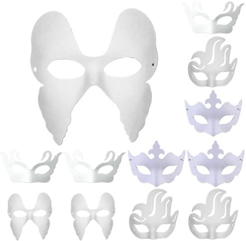 Masque mascarade 12pcs masque en plastique blanc 4 styles masque halloween vierge à peindre, masque en plastique à demi-visage bricolage, masque à blanc portable avec bande élastique pour la fête de