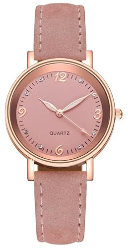 LIWEARE Damenuhr, Damen Analog Quarz Uhr mit PU-Leder Armband, Uhren Damen Klassische Armbanduhr Lässig Quarzuhr Kleideruhr (Rosa)