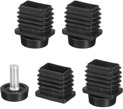 QUARKZMAN 4 Pcs Pied de Meuble Réglable, 20x30mm Pieds de Nivellement en Plastique, Tube Rectangulaire à Insérer, Niveleurs à Visser Trou d'ajustement 20mm pour Table et Chaise, Noir