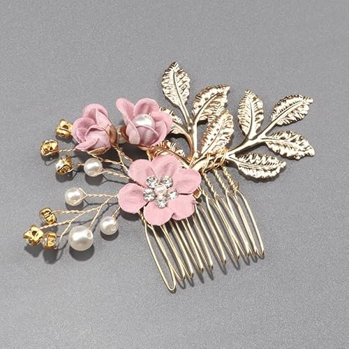 Namzi Haarnadeln für Braut, Blume, Kristall, Perlen, Haarkämme, Kopfschmuck, goldfarben, Hochzeits-Haarschmuck, Schmuck mit Strass für Bräute, Brautjungfern, Damen, Mädchen (Rosa) B