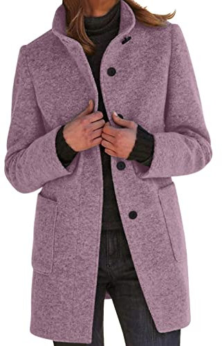 IQYU Trench coat en laine courte pour femme - Veste demi-saison pour femme - Manteau d'hiver élégant - Manteau en laine chaude - Veste d'hiver avec col montant - Blazer en laine - Veste demi-saison