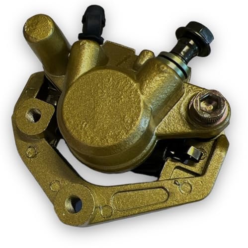 Red Circles Single Piston Pit Bike Front Brake Caliper - 43mm Bolt Hole Spacing - Includes Brake Pads - Reliable Performance for Pit Bikes - Check Bolt Spacing Before Purchase for Compatibility