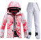 ALSOGO Damen Skijacke & Skihose Set Skianzug 2 teilig Schneeanzug 10.000mm Wasserdicht Schneejacke Winddichte Schneehose mit Abnehmbare Kapuzen Trägern zum Skifahren Snowboarden #02 Weiß L