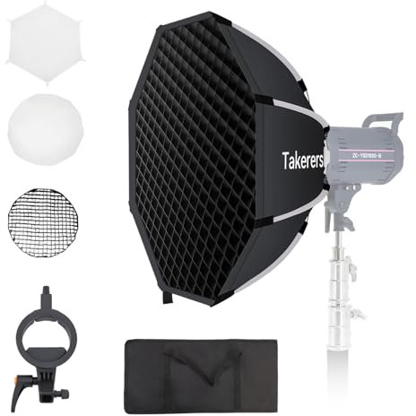 Takerers 22inch/55cm Deep Parabolic Softbox Diffuser with Honeycomb Grid, Upgraded One-Step Quick Installation, with S-Type Bracket Mount, Compatible for Aputure/Smallrig/Neewer/GVM Lights, Flash
