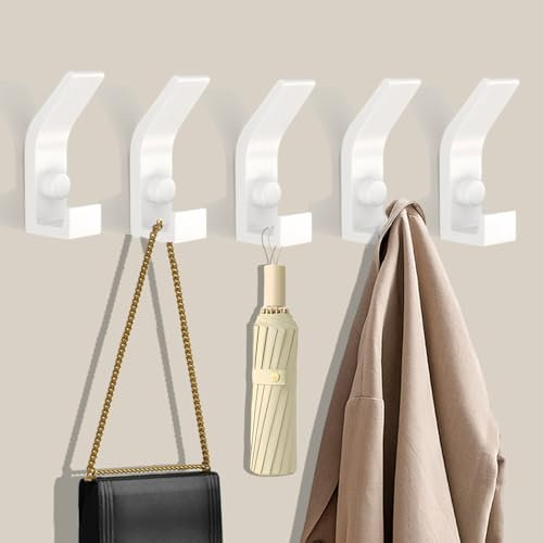 QMAHA Doppelt Kleiderhaken Wand, 5 Stück Garderobenhaken Schwarz, Metall Handtuchhaken Kleiderhaken, Moderne Garderobe Haken Wand, Wandhaken für Türen, Foyers Bad und Flure (Weiß)