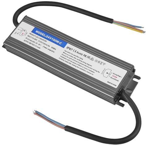 100W LED Trafo 24V Netzteil IP67 Wasserdicht, 4.1A 110V-250V AC zu 24V DC Konstantspannung LED Treiber, Transformator für LED-Streifen, Lampen, Strahler (Innen & Außen, Nicht Dimmbar)