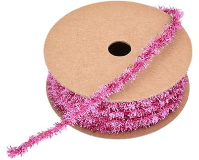 BrightGlow Guirnalda de espumillón de Navidad, delgada, mini guirnalda, guirnalda de Navidad, cinta de regalo, cinta de regalo, brillante, para regalo de árbol de Navidad, 8 mm, color rosa, 10 yardas