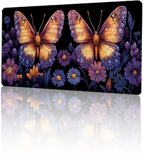 Noir Tapis de Souris Gaming XXL 60 x 30 cm, Papillon Grand Tapis de Souris Gamer, Multifonction Tapis de Bureau, Mouse Pad à Bords Cousus, Base Antidérapante et Lmperméable sous-Mains Bureau T-7482