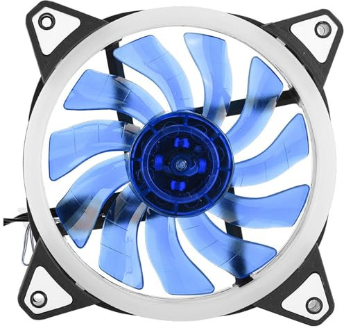 120mm Case Fan, 12cm CPU Cooler, Silent 3pin 4pin PC Cooling Fan with 2 Blue LED Rings