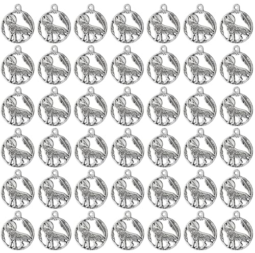 DICOSMETIC 60 Stück Heulender Wolf Anhänger Antik Silber Wolf Anhänger Wolf Tier Anhänger Tibetischer Stil Legierungs Wildtier Anhänger Für Schmuckherstellung Bohrung: 1.8mm