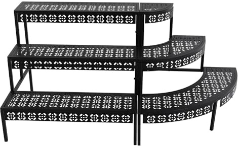Dettchan Pflanzenständer Blumenständer Metall 3 Etagen Schwarz Eisen Garten Blumentopf Display Regal Halter Rack für Cafés Teehäuser Restaurants und Wohnungen Modernes Pflanzenregal Innen Außen
