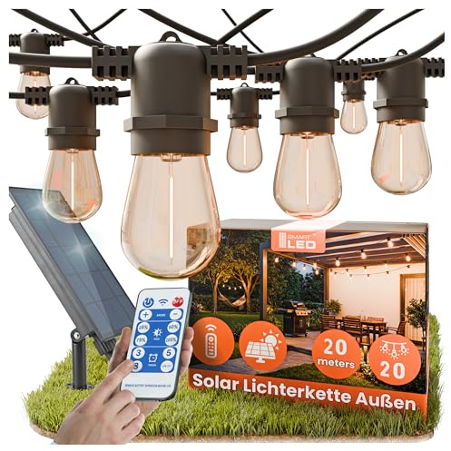 Lichterkette Außen Outdoor LED Strom,20M Aussen Beleuchtung E27 mit Stecker & Timer,11Modi,IP65 Wasserdicht Wetterfest Lichterkette Glühbirnen für Garten Terrasse Party Weihnachten, Warmweiß