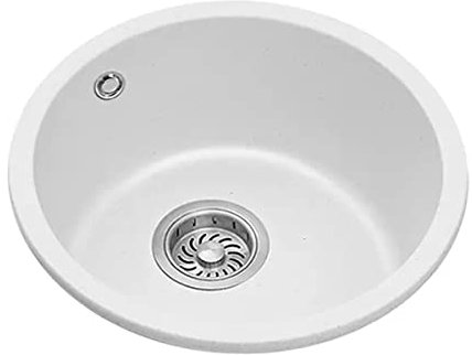 Fregadero de cocina redondo de piedra de cuarzo – Fregadero de barra bajo encimera – Material de granito duradero – 35