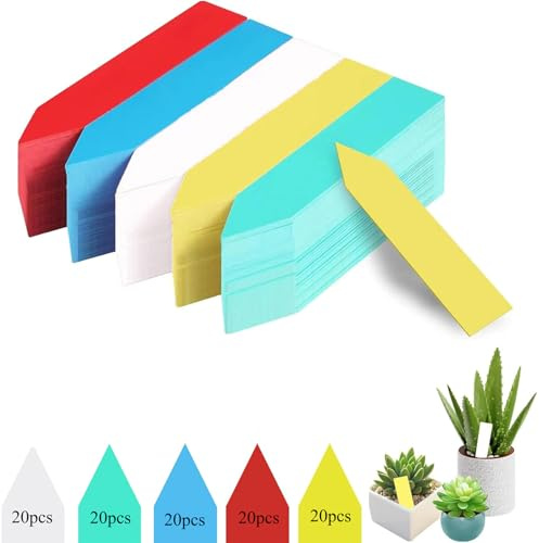 Uxreoib 100 Stück Pflanzenschilder, Pflanzenstecker zum Beschriften wetterfest, Stecketiketten Pflanzen Schilder aus Kunststoff Pflanzschilder für Gemüse, Kräuter, Blumen (Weiß+Bunt)