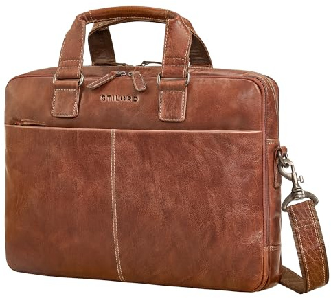 STILORD Oslo Laptoptasche 15.6 | 17 | 18 Zoll Herren Leder Zwei Laptopfächer - Businesstasche mit vielen Fächern - Ledertasche Männer - Echtleder Aktentasche Farbe:Brandy - braun