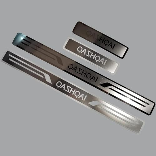 JYMLOV 4 Pezzi Protezione Esterna Auto Battitacco in Acciaio Inossidabile per NIS-San Qashqai Accessori Esterno Battitacco Protezione Plates Anti-Graffio Scuff,Silver