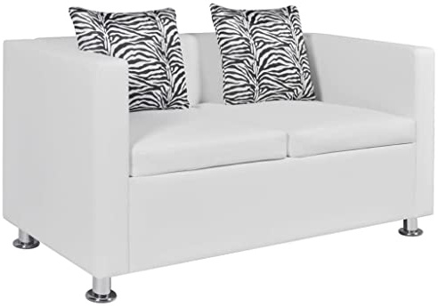 Qnhdfrt Zweisitzer Sofa Kunstleder Weiß Kompakt 120x62cm Modernes Design Bequem mit Kissen für Wohnzimmer Balkon