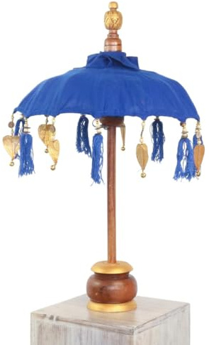 Oriental Galerie Kleiner Tischschirm aus Bali Garten Schirm Dekoration Party Partyschirm Handarbeit Orient Dekoschirm ca. 40 cm Blau Gold