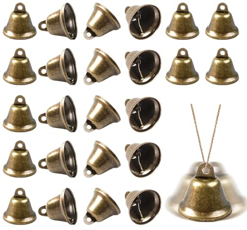 24 Stück Glöckchen zum Basteln,3.8cm Kleine Glöckchen,Bronze Vintage Glocken,Goldene Glocke Kleine Anhänger Jingle Bells für Ostern Dekorationen,DIY Festliche Deko,Windspiele,Hochzeiten,Hundetraining