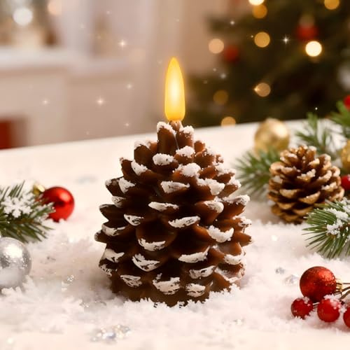 Kertaym Flammenlose Tannenzapfen Kerzen LED Weihnachtsschmuck Batteriebetrieben Flammenlose LED Kerzen Weihnachtskerzen für Weihnachten Schmuck Tisch (B)