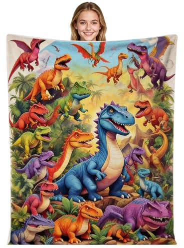 JynxtoyZeal Niedliche Flanelldecke Mit Dinosaurier-Aufdruck,Dinosaurier Decke,superweiche Flanell-Decken,Lustige Überwurfdecke für Zuhause, Schlafzimmer-100×150cm