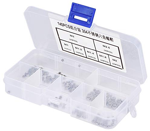 KooingTech Set di 140 dadi M1/M1.2/M1.4/M1.6/M2/M2.5/M3, dadi esagonali esagonali in acciaio inox