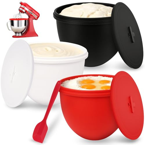 OSTWOLKE 3 Stk. Silikoneinsatz für Kitchenaid 4,8 L, Motorkopf kippbar | Silikon-Rührschüssel-Einsätze mit Deckel & Entlüftungsventil für Küchenmaschinen, Spülmaschinenfest