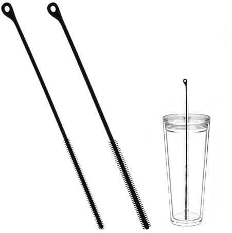 2Pcs Silicone Straw Cleaner Brush,Reusable Straw Brush for Straws,6mm+9mm Water Bottle Cleaner,Extra Long Straw Cleaner Brush for Stanley Metal Glass Straws,Non-slip Handle Soft and Bendable (Black)