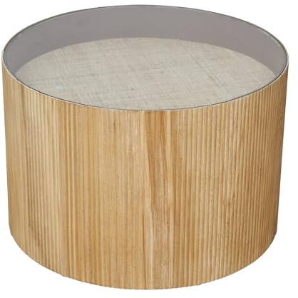 SVITA Carla Beistelltisch Rund Wohnzimmertisch 59x39cm (Ø x H) Rattan-Optik Paulownia Holz Beige Natur