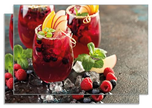 Wallario 2er Set Frühstücksbrettchen aus Glas, Glasunterlage, Glasbrettchen Sommerlicher Wildbeerencocktail, Größe 30 x 20 cm, Sicherheitsglas