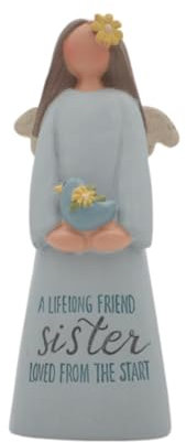Blossom Bucket 'Sister' Angel W/Blue Bird Deko für zu Hause, Mehrfarbig, 4 x 1.5