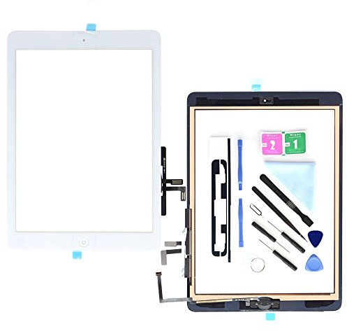 E Soul - Kit de Réparation d’Écran pour iPad 9.7 A1474 A1475 avec Outils + Adhésif + Bouton Accueil + Support d’Appareil Photo - Blanc