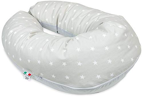 Babysanity® Cuscino Gravidanza Di Qualità' Per Un Allattamento Confortevole Del Neonato e Per Dormire Utile Per Sostegno Corpo Mamma e Bambino Cotone 100% - Made In Italy - (Stellina Grigio Chiaro)