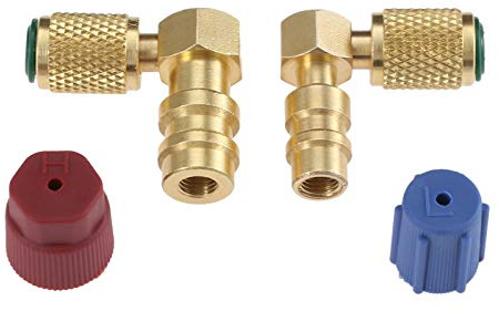 Aupoko R12 vers R134A Adaptateur de Conversion de Port de Raccord A/C élevé/bas Adaptateur de Conversion, Valve de Coupleur Rapide 90° Raccord 3/8 Haut 7/16 Bas avec 2pc Capuchons
