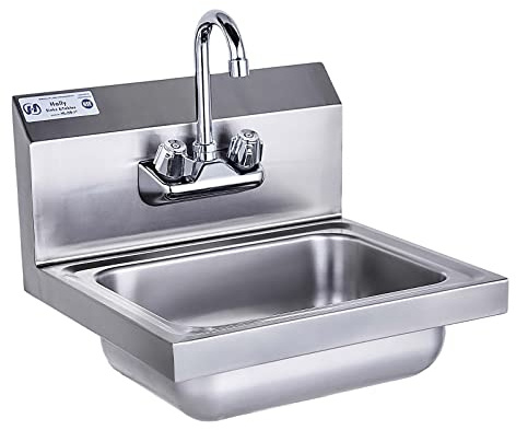 HALLY Stainless Steel Sink with Faucet 17x15 NSF Wall Mount Hand Basin
