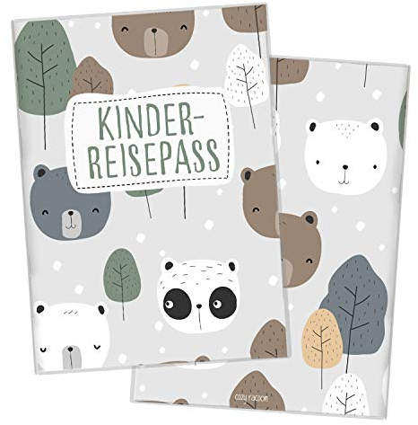 cozy racoon Reisepasshülle für Kinder | Hochwertige Hülle für den Reisepass Deines Kindes |Design Süße Bären (ohne Personalisierung)