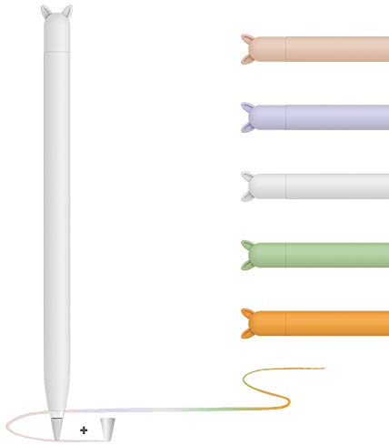 YINVA Apple Pencil Hülle Apple Pencil Case Netter Fall, Silikon Schön Weicher Stift Grip Griff mit Ladekappe Kappe und Pen Nib Spitze Schutzhülle (1.Generation, Weiß)