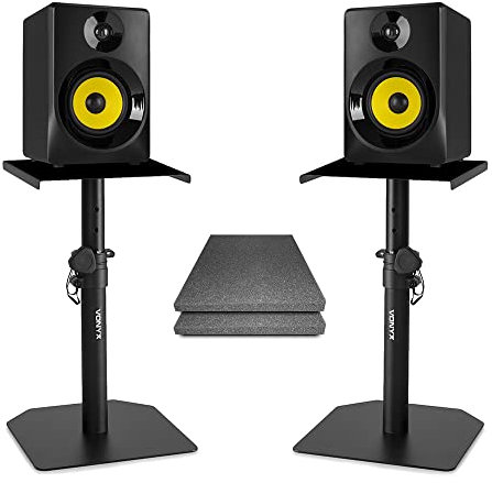 VONYX SMN30B Active Studio Monitors with Adjustable Desktop Stands and Acoustic Foam Isolation Pads - 3 Powered Recording Speakers, RCA Input, Ideal for Mixing and Audio Interface Connections