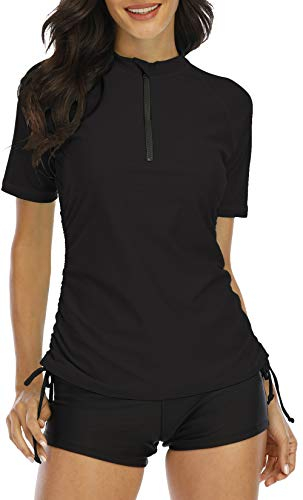 Halcurt Damen Rashguard UV Shirt, Swim Shirt, Kurzarm Badeshirt Badenmode Tankini