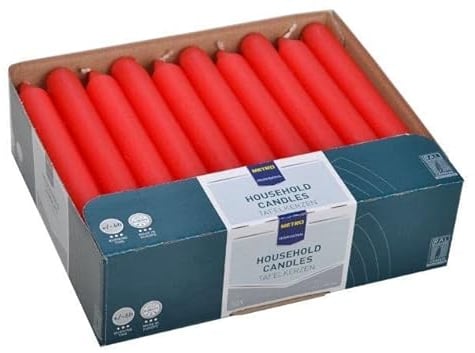 Metro Professional Tafelkerzen | Ø 21,5mm (180mm lang) | 6h Brenndauer | Gastronomiebedarf | Gastronomiekerzen | Gerade Kerzen | Household Candles | Made in Europe-Parent (30, rot) Unparfümiert