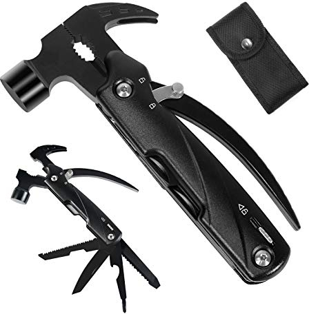 HONZIN Martello Multiuso 12 in1 Multiuso Pinza Acciaio Inox Sopravvivenza Martello Tascabile Portatile Coltello Multiuso per Campeggio, DIY, Escursionismo