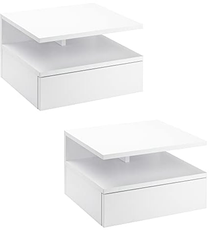 HOMCOM Lot de 2 Tables de Chevet murales - Lot de 2 Tables de Nuit - tiroir Coulissant, Niche, Plateau - Panneaux Particules Blanc