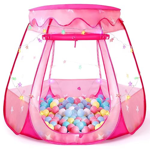 Tikolus Pop Up Princess Tent for Girls, Toddler Girl Toys Kids Ball Pit with Colorful Star Lights, Foldable Kids Play Tent with Carrying Bag, Indoor&Outdoor 3 Year Old Girl Gift (Balls Not Included)